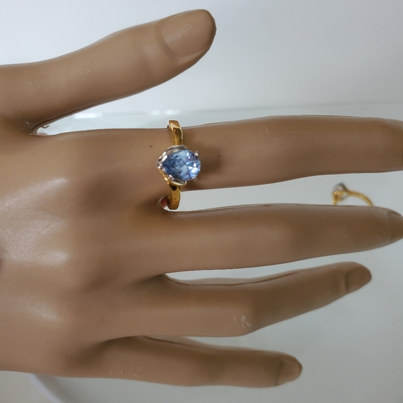 Delicate Gold Plated Blue birthstone  ring sizes 4 5 8 Valentines Day - Picture 4 of 8